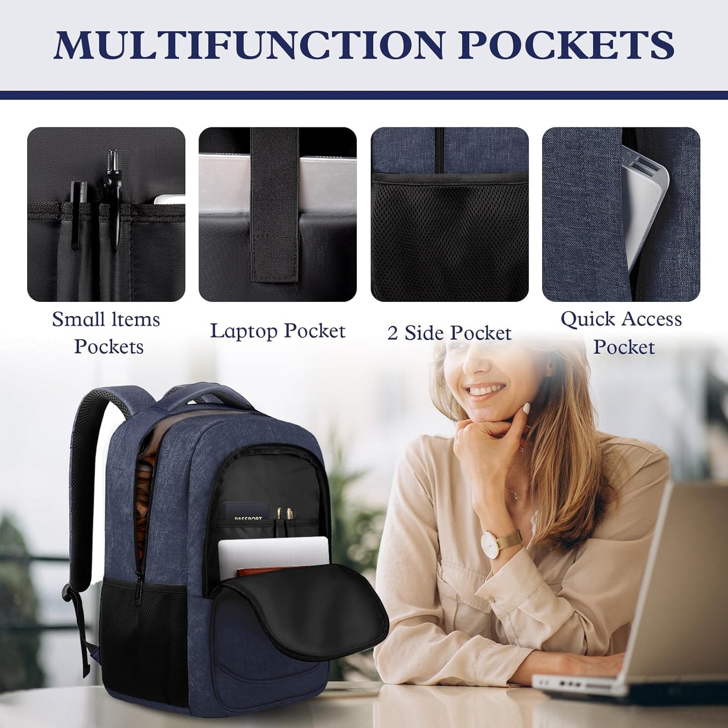 Travel Laptop Backpack, Travel Backpack, Lightweight Business Anti Theft Slim Sturdy Laptops Bag, Water Resistant College School Computer Bag Gift for Men & Women Fits 15.6 Inch Notebook, Blue