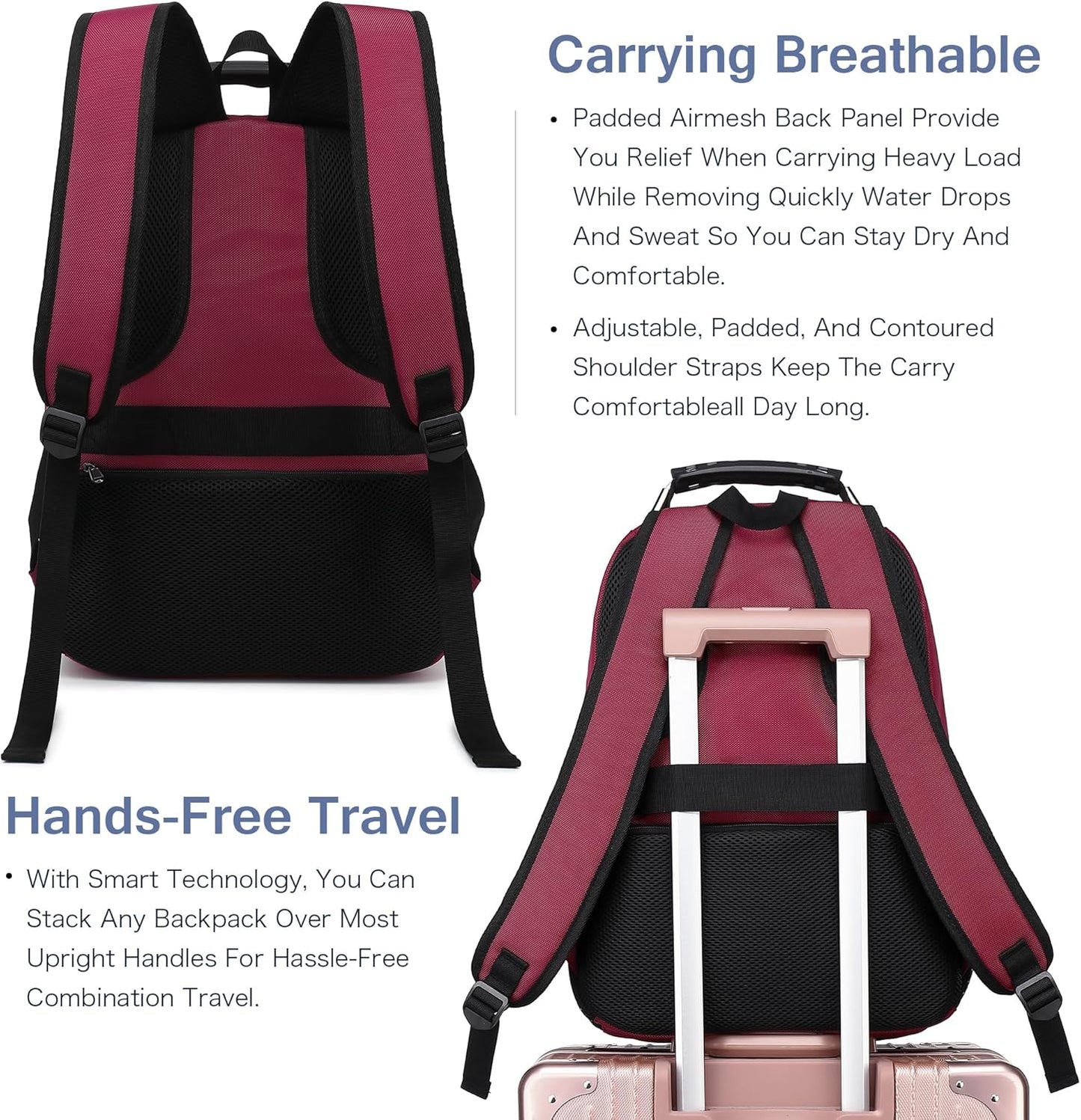 Boavan Laptop Backpack for men, 15.6 inch Laptop Bag with USB Port, Waterproof Travel Work Backpack Purse, Anti-Theft Teacher Nurse Doctor Casual Bookbags Office Business backpack，Russet Red