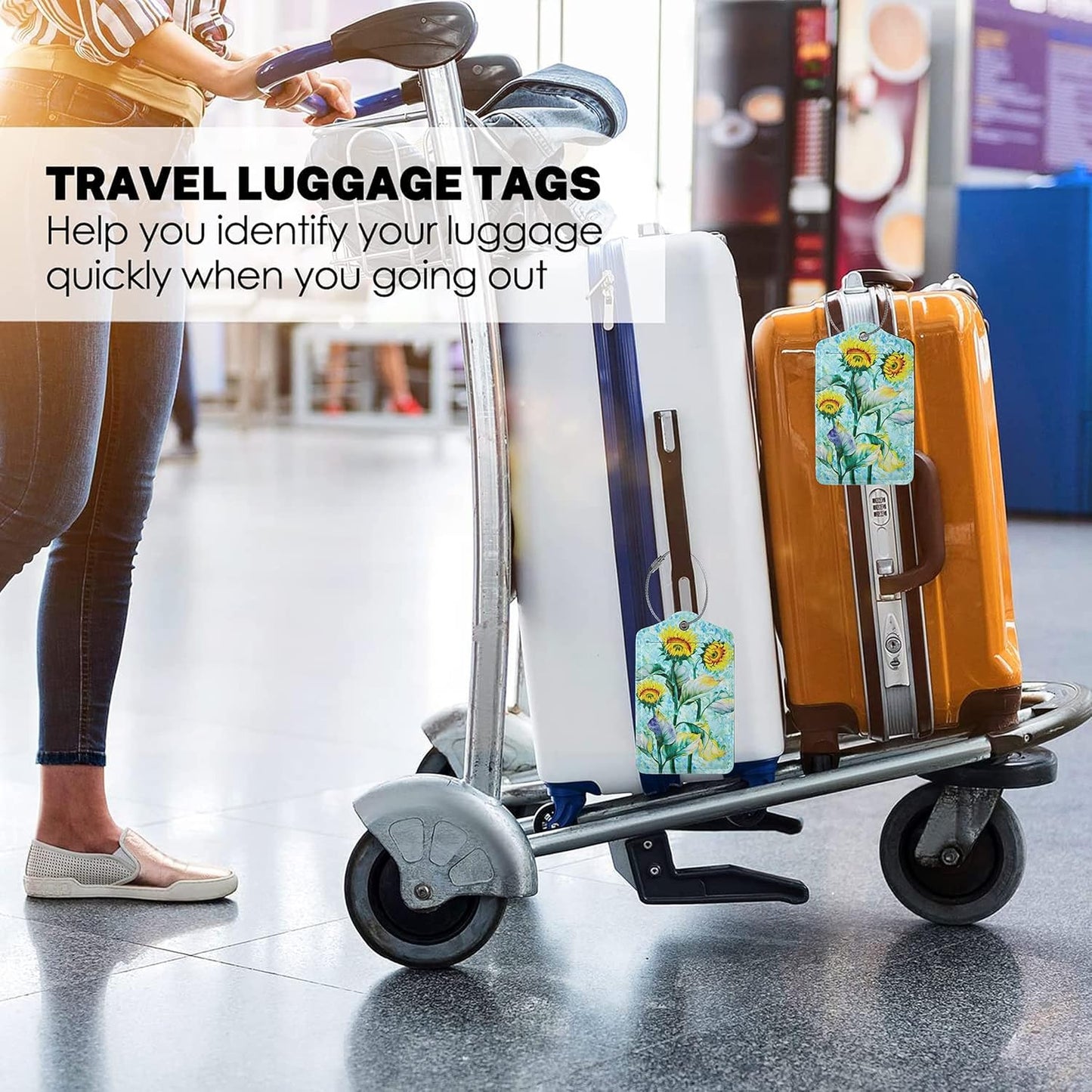 2 Pack Sunflower Luggage Tags for Suitcases Women Men Kids, Bag Tags for Leather Luggage with Waterproof Suitcase Tags Privacy Cover Name ID Label Steel Loop for Travel Bag Suitcase