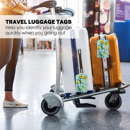 2 Pack Sunflower Luggage Tags for Suitcases Women Men Kids, Bag Tags for Leather Luggage with Waterproof Suitcase Tags Privacy Cover Name ID Label Steel Loop for Travel Bag Suitcase
