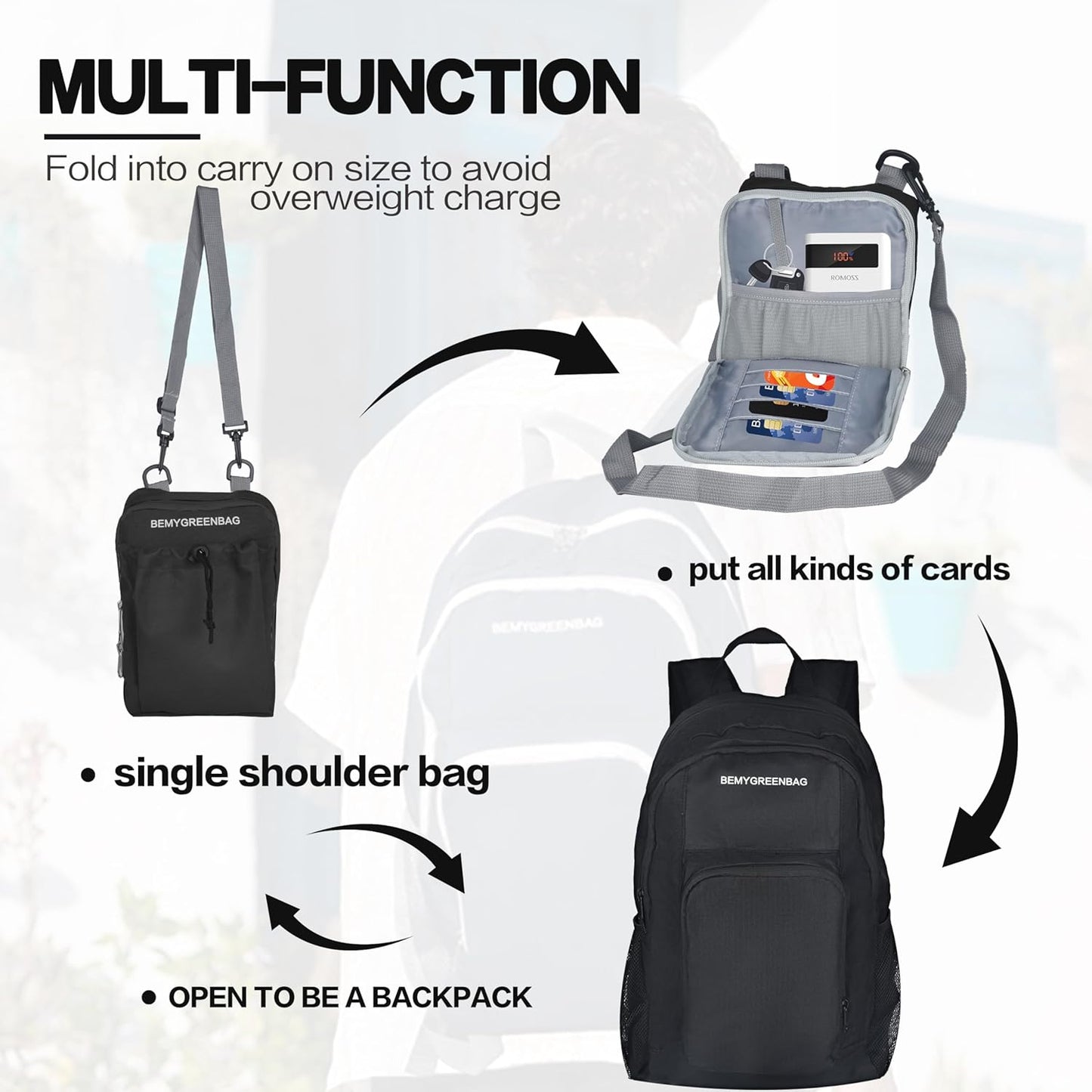 35L Foldable Waterproof Backpack For Outdoor Sports Travel Inside Wet Clothes Compartment Packable For Multiple