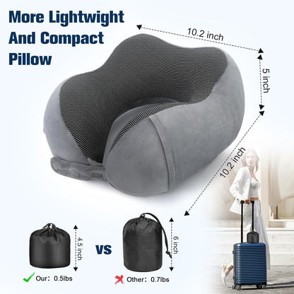 Neck Pillow for Traveling, Travel Pillows for Airplanes,100% Pure Memory Foam Travel Neck Pillow, Adjustable Flight Pillow, Portable Plane Accessories with Eye Mask, Earplugs, Carry Bag