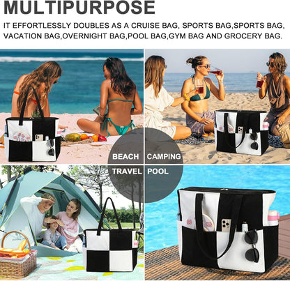 Waterproof Beach Tote Pool Bags for Women Ladies Extra Large Gym Tote Carry On Bag With Wet Compartment for Weekender Travel