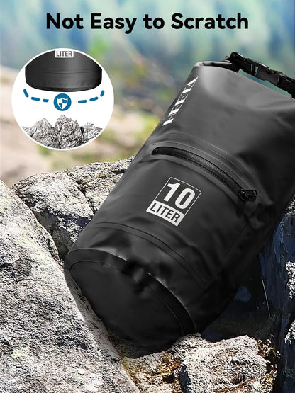 HEETA Waterproof Dry Bag with Front Zippered Pocket for Women Men, 5L/10L/20L/30L/40L Roll Top Lightweight Dry Storage Bag Backpack for Travel, Kayaking, Boating, Rafting, Camping, Hiking & Beach