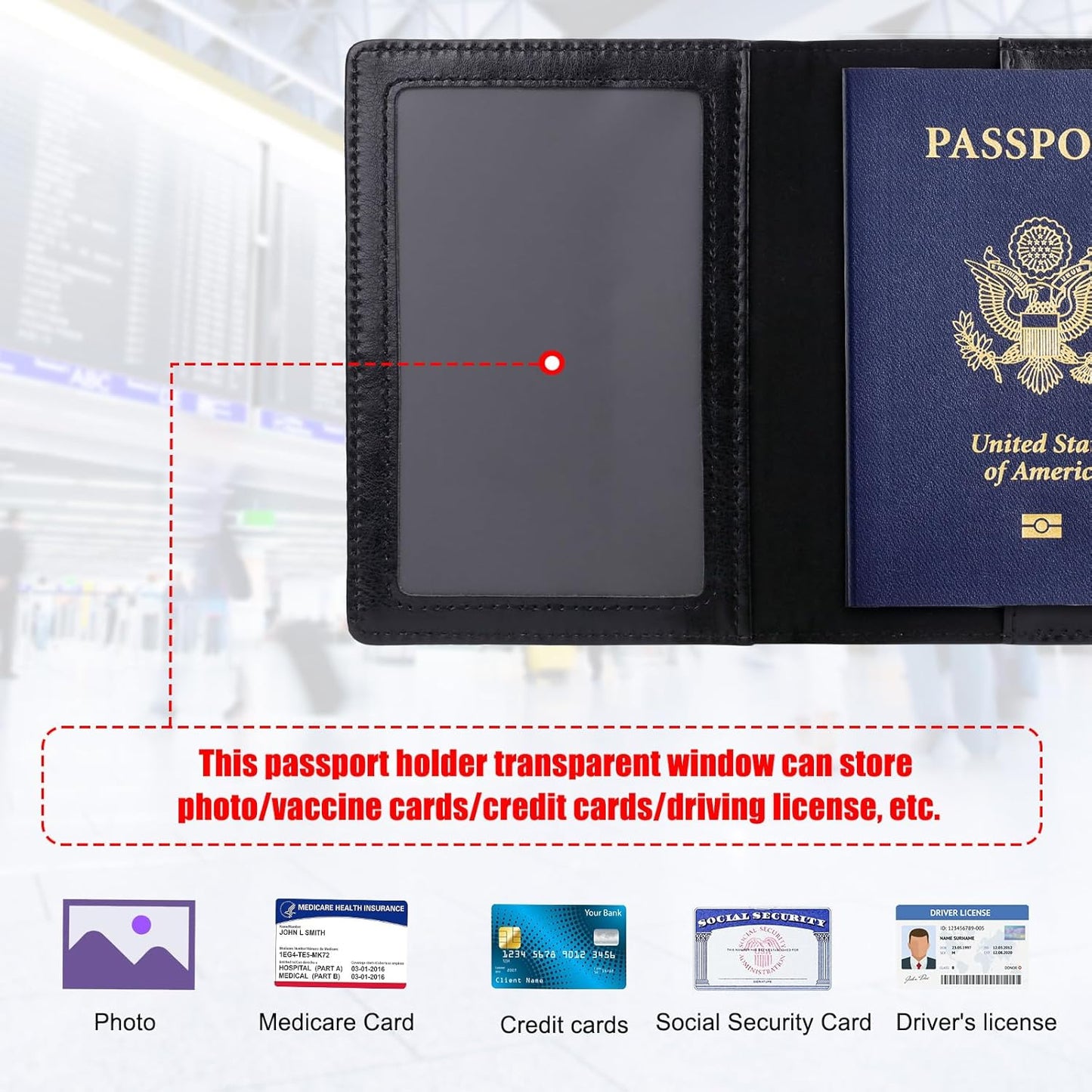 TIGARI Passport Holder for Travel Women Men, PU Leather Passport Wallet Cover Case Sleeve, Waterproof Protected Document Organizer, Family Vacation Plane Cruise Travel Essentials-Black