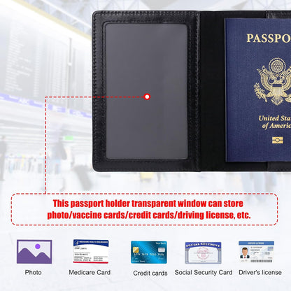 TIGARI Passport Holder for Travel Women Men, PU Leather Passport Wallet Cover Case Sleeve, Waterproof Protected Document Organizer, Family Vacation Plane Cruise Travel Essentials-Black