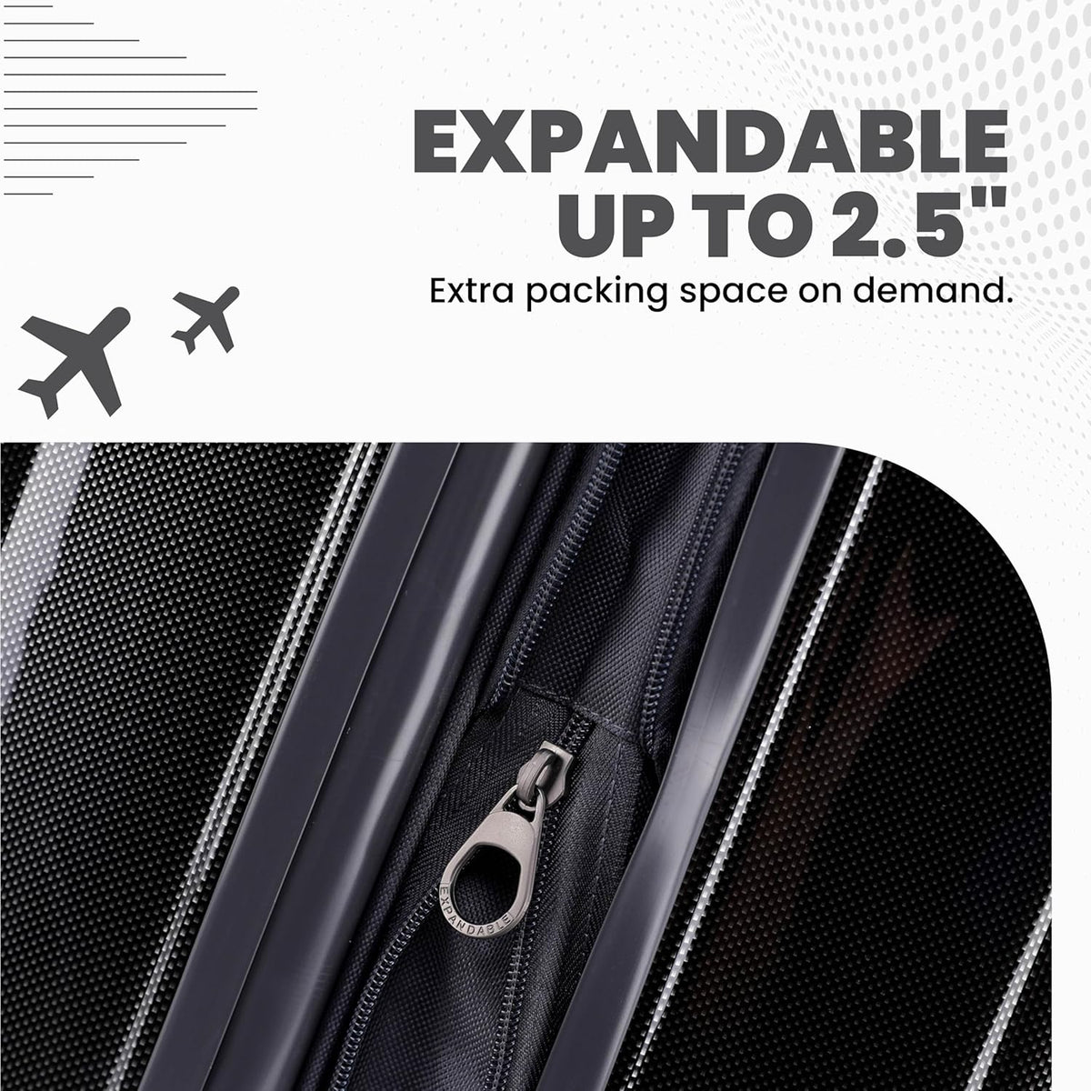 Spyder Rails 25 Inch Expandable Hardside Upright Suitcase with 360° Spinner Wheels, TSA Approved Lock, Black
