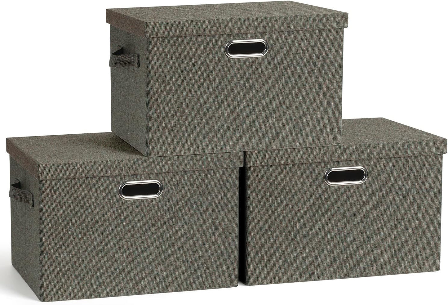 Large 17" 36 Quart Collapsible Stackable Storage Bins with Lids, 3 Packs Dark green Foldable Fabric Closet Storage Boxes with Lids, Heavy-duty Linen Cube Baskets(17x12x11)