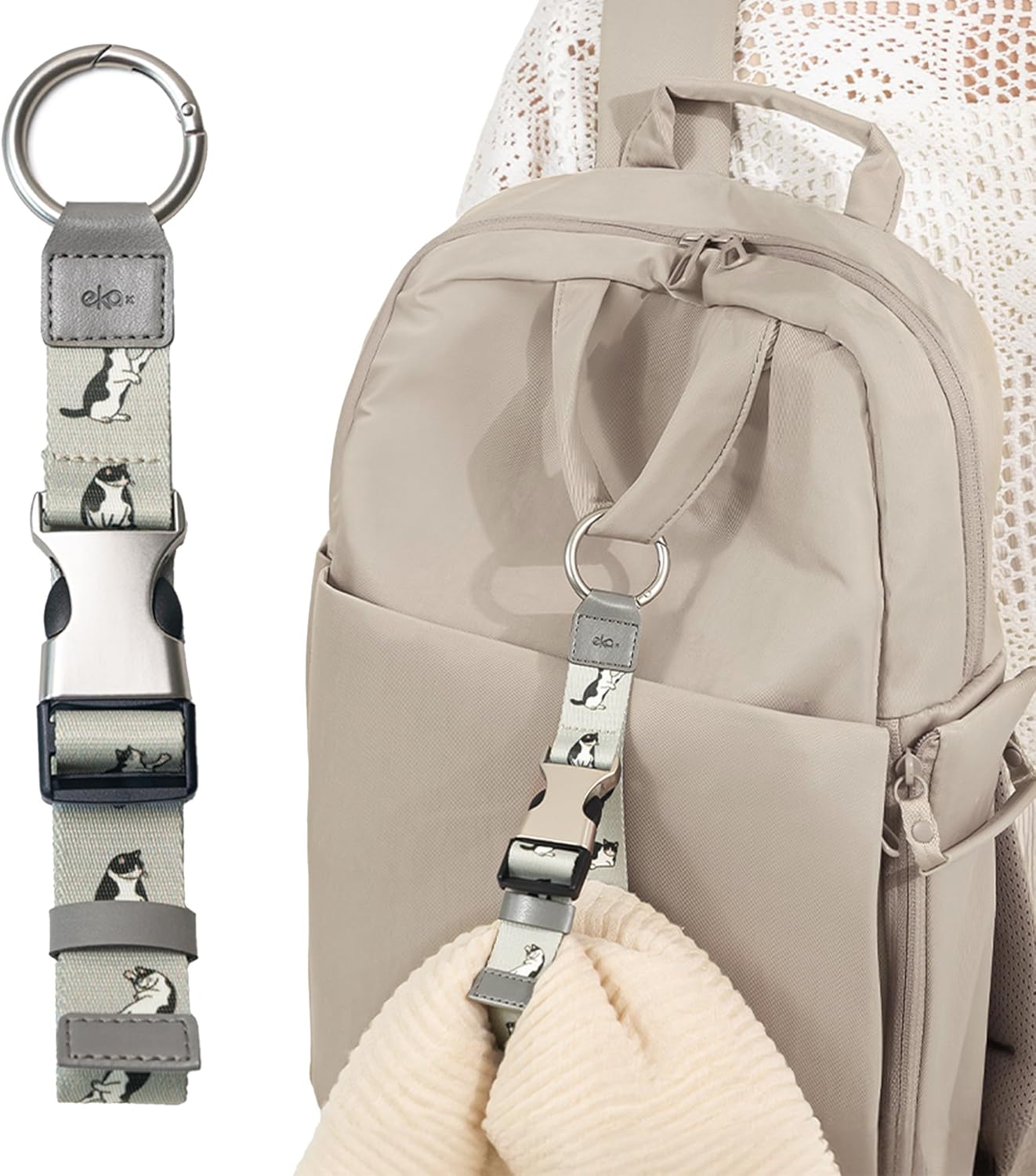 Travel Carry Strap with Ring Hooks, Buckle, Add-a-Bag Luggage Strap, Adjustable Bag Holder, Travel Clip for Carry-on Bags