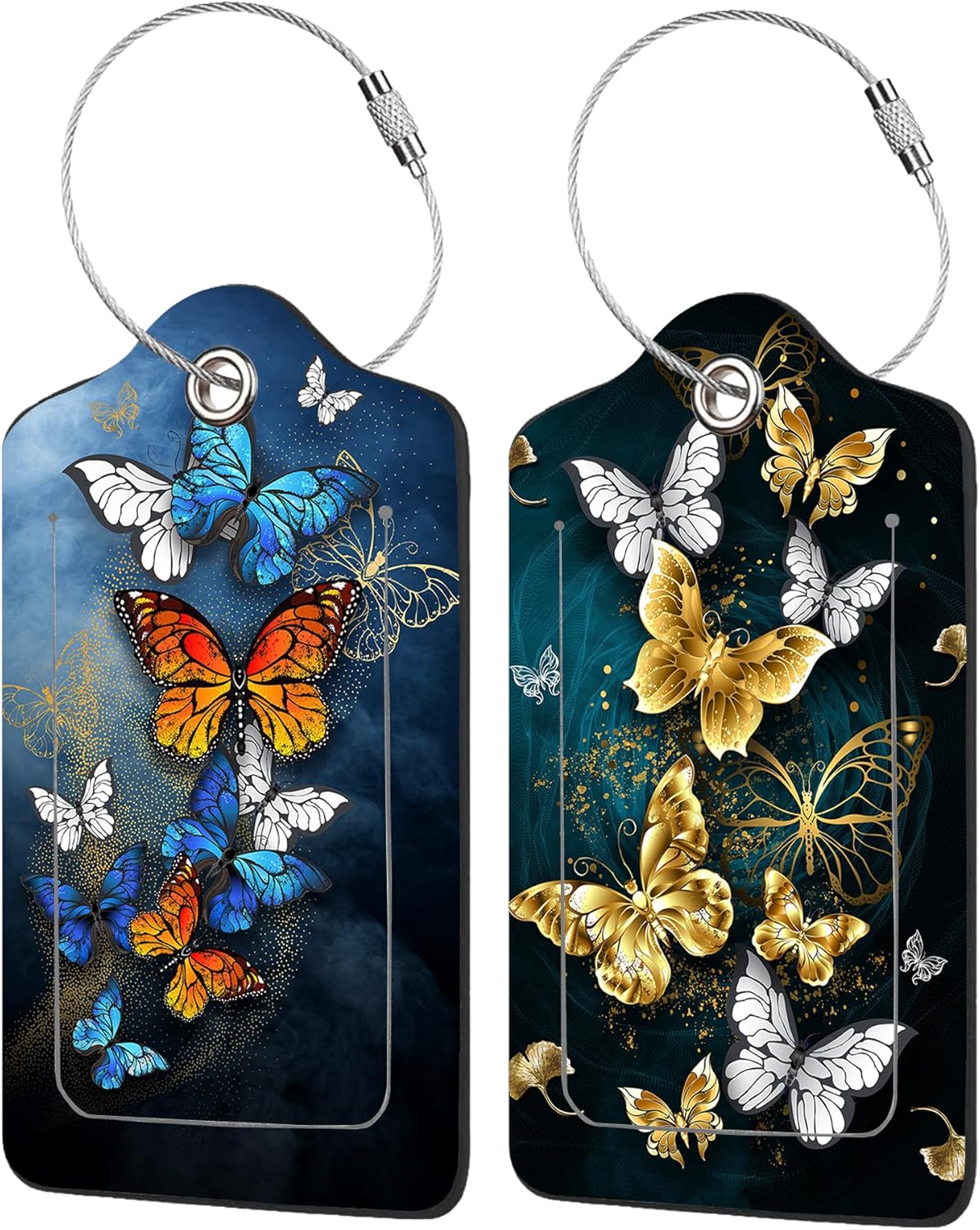 2 Pack Butterflies Luggage Tags for Suitcases,Butterflies in Flight Leather Baggage Suitcases Tag Name ID Label Privacy Cover Travel Bag Tags for Women Men Boys Girls