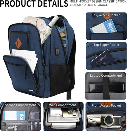 Blue Backpacks for Men, Backpack for School, School Backpack for Boys Teens, 15.6 inch Laptop Back Pack with USB Charging Port, College Book Bag, Business Work Travel Bookbag, mochilas para hombres