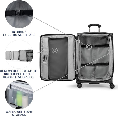 Travelpro Crew Classic Lightweight Softside Expandable Checked Luggage, 8 Wheel Spinner Suitcase, TSA Lock, Men and Women, Checked Medium 25-Inch, Titanium Grey