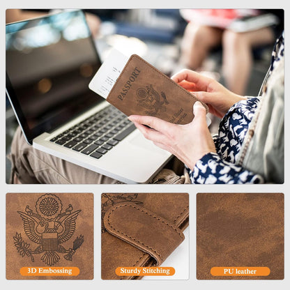 TIGARI Passport Holder for Travel Women Men, PU Leather Waterproof RFID Passport Holder Wallet Cover Case Sleeve, Family Vacation Plane Cruise Travel Document Organizer Essentials-Brown