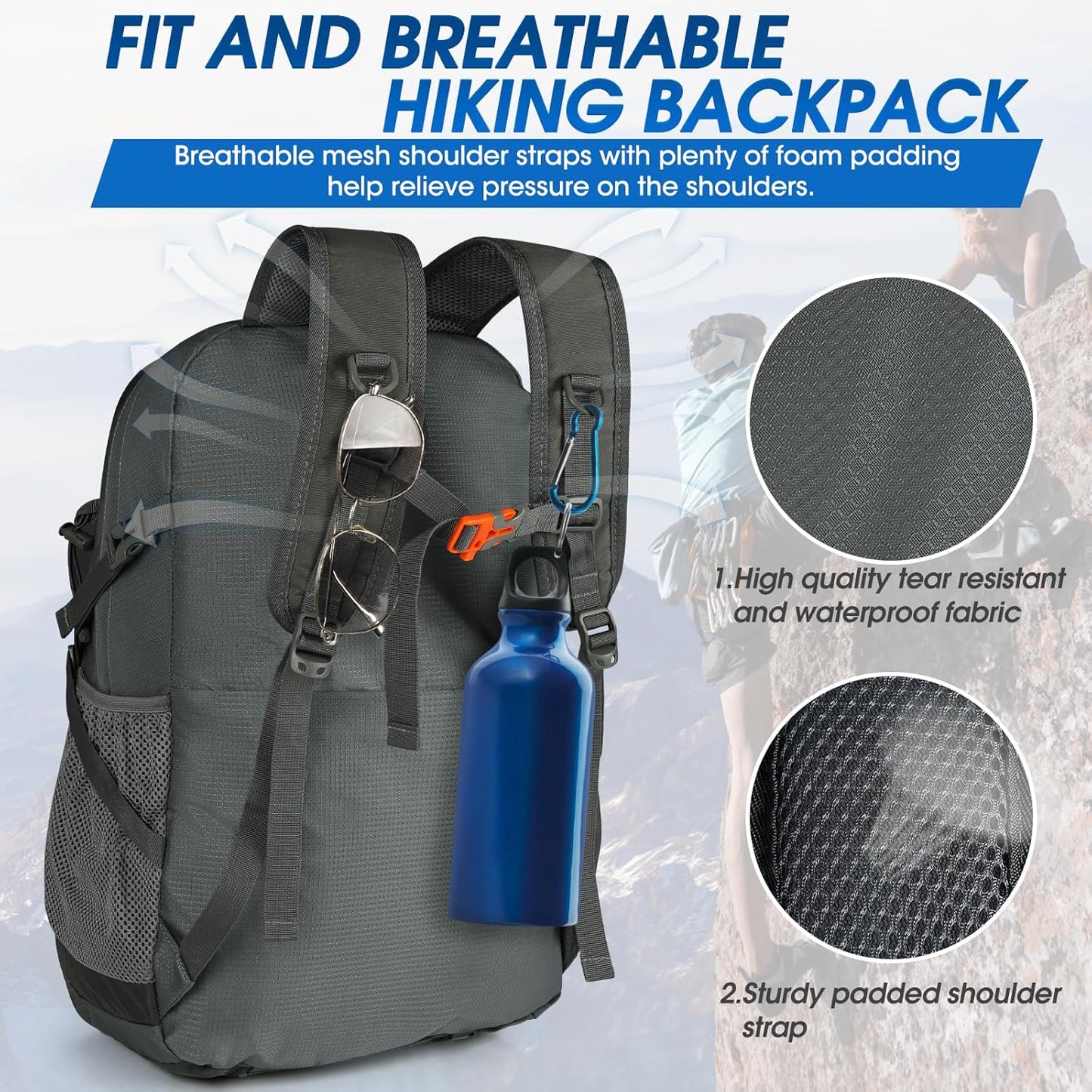 IGOLUMON Hiking Backpack 40L Packable Lightweight Camping Backpack Men Women Waterproof Hiking Daypack Outdoor Travel Daypack