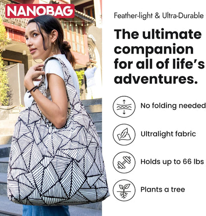 Nanobag Ultra-Lightweight Heavy Duty Foldable Tote for Women & Men, Reusable Grocery & Travel Bag, Packable Collapsible Compact Market Essential (XL Duck)