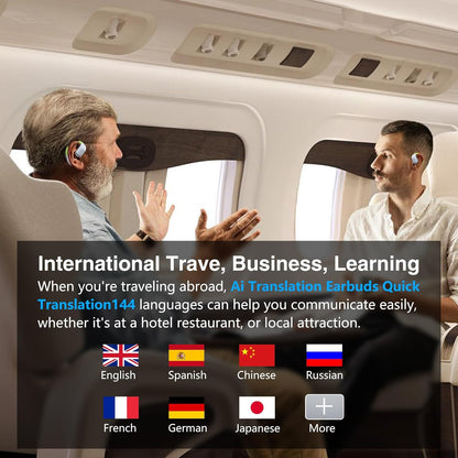AI Language Translation Earbuds, Translator Earbuds Real Time with iOS & Android, Noise Cancelling,144-Language Bluetooth Headphones Translating Device for Travel and Business, White