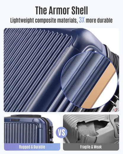 LIGHT FLIGHT Carry On Luggage 22x14x9 Airline Approved, Durable Hard Shell Carry On Suitcases with Wheels, Expandable Hardside Lightweight Travel Luggage with TSA Lock 20 Inch Carry on, Navy Blue