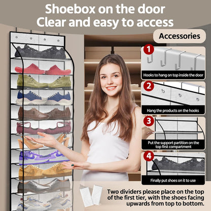 12 Pocket Over the Door Shoe Organizer,Reusable Breathable Large Mesh Bag Men's & Women's Sneaker Organizer,Shoe Organizer for Kids,Hanging Shoe Storage Hanging Bag (White)