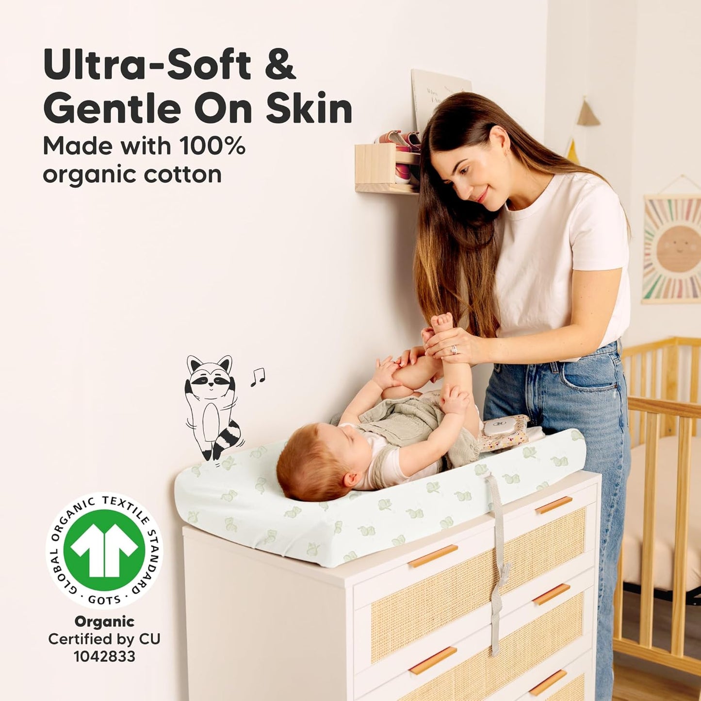 2-Pack Organic Changing Pad Covers for Girl, Boy, Neutral - 100% Cotton Changing Table Pad Cover, Soft Baby Nursery Diaper Changing Pad Sheets, Contour Changing Pads Liners, Change Pad Cover (Elly)