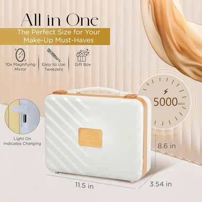 Lighted Makeup Case with Mirror - Portable Travel Makeup Organizer with LED Mirror, 3 Light Settings, Rechargeable Makeup Bag with Mirror and Light - Mini 10x Mirror included