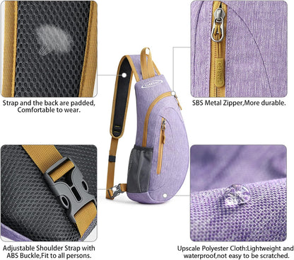 G4Free Sling Bag for Men Women, Small Crossbody Backpack Lightweight Chest Shoulder Bags for Travel, Outdoor and Sports (Light purple)