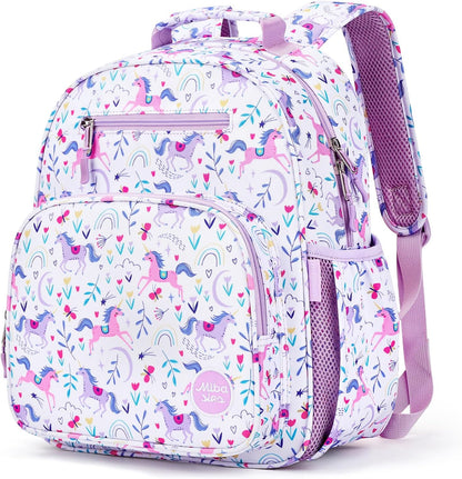 mibasies Girls Backpack 5-8: Lightweight Kids Backpacks for Girls - Girl Bookbag for Elementary School - Unicorn Garden Purple