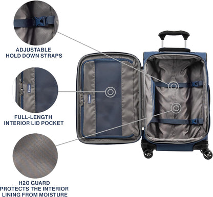 Travelpro Tourlite Softside 21" Expandable Luggage with 4 Spinner Wheels, Lightweight Suitcase, Carry-On, Blue