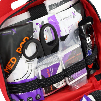 Lightning X Rip-Away Officer's Patrol Tactical Gunshot & Trauma IFAK Kit w/Headrest Mount - RED