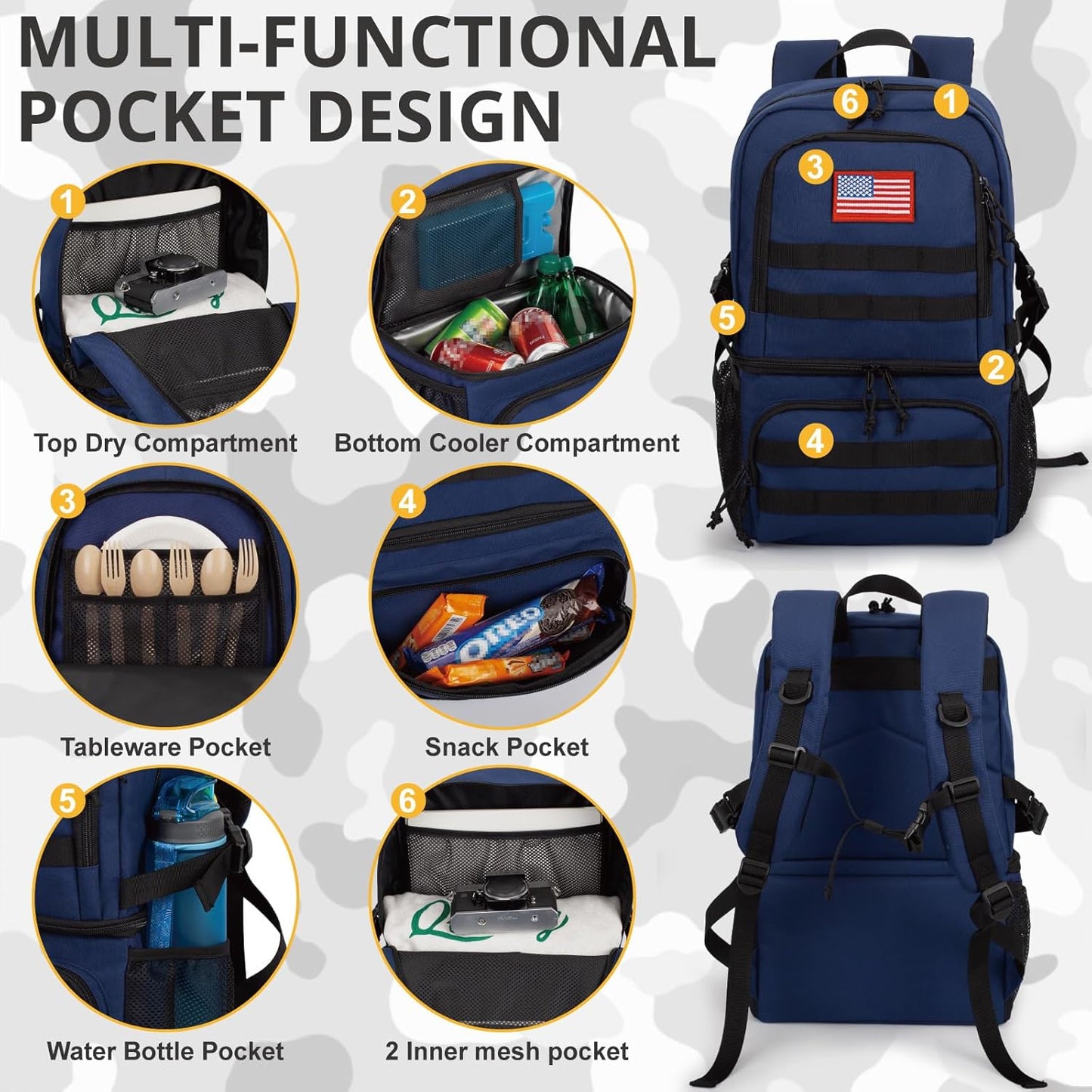 Tactical Double Deck Cooler Backpack for Men,Large Lunch Backpack with 2 Compartment,Soft Cooler Bag