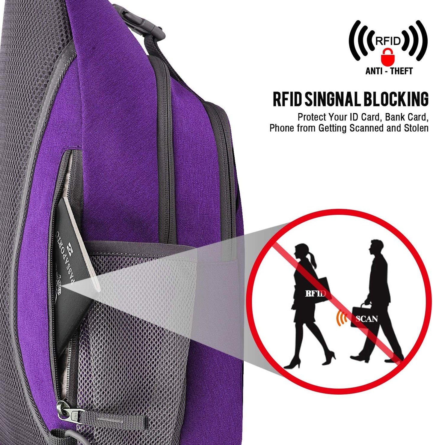 G4Free Sling Bag RFID Blocking Sling Backpack Crossbody Chest Bag Daypack for Hiking Travel(Purple)
