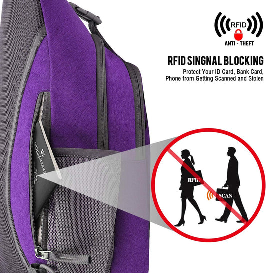 G4Free Sling Bag RFID Blocking Sling Backpack Crossbody Chest Bag Daypack for Hiking Travel(Purple)