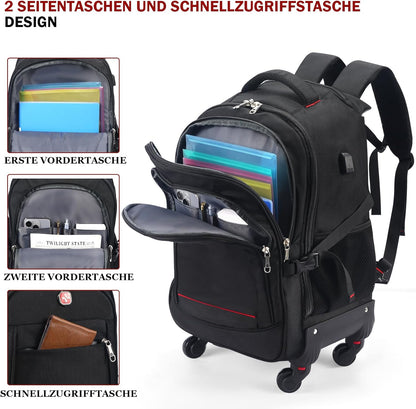 StarCloud 4-Wheel Rolling Backpack 45L (22x14x9 in): 17.3-Inch Roller Travel Laptop Backpack for Business, Water-Resistant Carry-On Luggage, Airline Approved Suitcase for Travel and Commuting