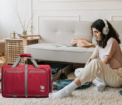 Bago Foldable Duffel Bags for Traveling Women & Men - 40L Sports Packable Duffle Bag for Travel with Shoe Compartment - Water Repellant, Heavy Duty, Lightweight Folding & Collapsible (Red)