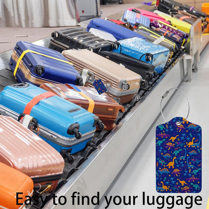 Funny Dinosaurs and Trees 2 Pack Luggage Tag for Suitcase, Leather Bag Tags Identifiers Privacy Cover ID Label with Steel Loop for Women Men Kids Girls Travel