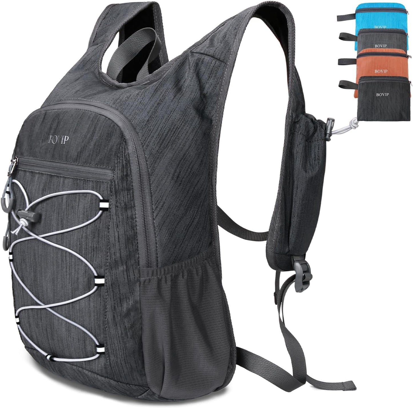 BOVIP 20L Hiking Backpack Lightweight Packable Hiking Daypack Small Travel Outdoor Foldable Shoulder Bag Black