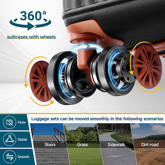 Hoteel Luggage 6-piece Set, 360° Universal Suitcases with Wheels Hard Shell Suitcase with TSA Lock, Including Waterproof Luggage Bag, Travel Maletas for Men and Women,Black(16/20/24/28Inch)