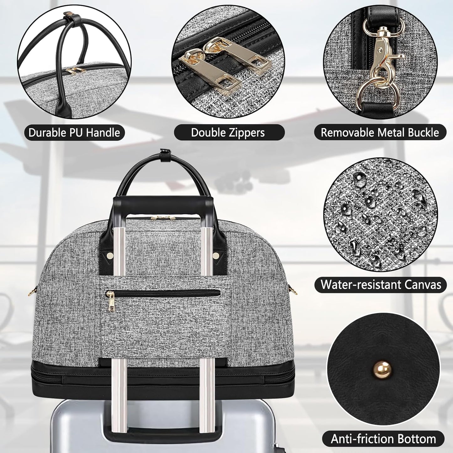 Weekender Bag for Women Canvas Overnight Bag Large Travel Tote Bag Carry on Shoulder Duffle Bag With Shoe Compartment,Perfect for Travel/Daily Use/Birthday Gift …