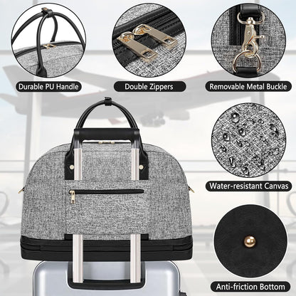 Weekender Bag for Women Canvas Overnight Bag Large Travel Tote Bag Carry on Shoulder Duffle Bag With Shoe Compartment,Perfect for Travel/Daily Use/Birthday Gift …