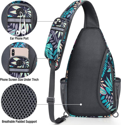G4Free Sling Bag RFID Blocking Sling Backpack Crossbody Chest Bag Daypack for Hiking Travel(Blue Leaf)