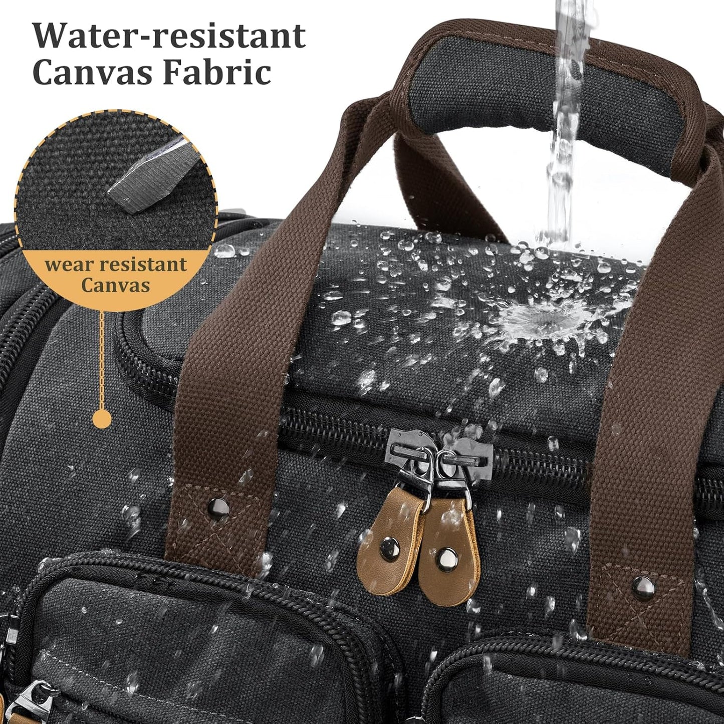 Gonex Canvas Duffle Bag for Travel, Expandable Water Resistant 50L Carry on Duffel Overnight Weekender Gym Bag with Wet Dry Separation Pocket & Suitcase Handle Sleeve, Dark Grey