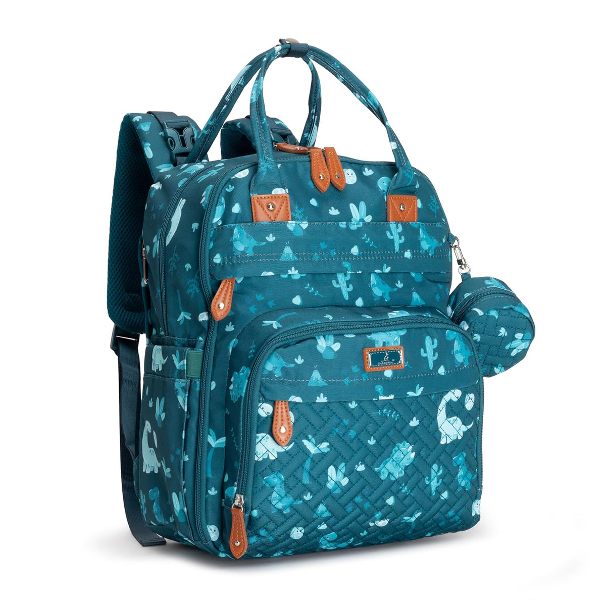 BabbleRoo Diaper Bag Backpack - Baby Essentials Travel Tote - Multi Function Water Resistant Diaper Bag, Travel Essentials Baby Bag with Changing Pad, Stroller Straps & Pacifier Case - Unisex, Dino