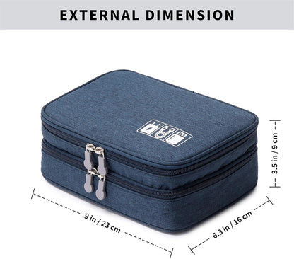 Lanola Travel Cable Organizer Bag, Electronic Accessories Case Portable Double Layer Cable Storage Bag for Cord,phone,Charger, Flash Drive, Phone, SD Card,Personal Items - (Dark Blue)