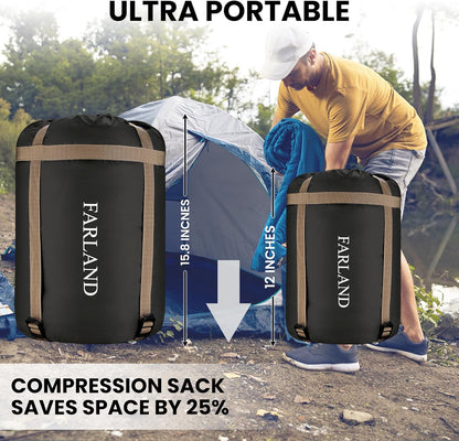 FARLAND Sleeping Bags 30℉ for Adults Teens Kids with Compression Sack Portable and Lightweight for 3-4 Season Camping, Hiking,Waterproof, Backpacking and Outdoors