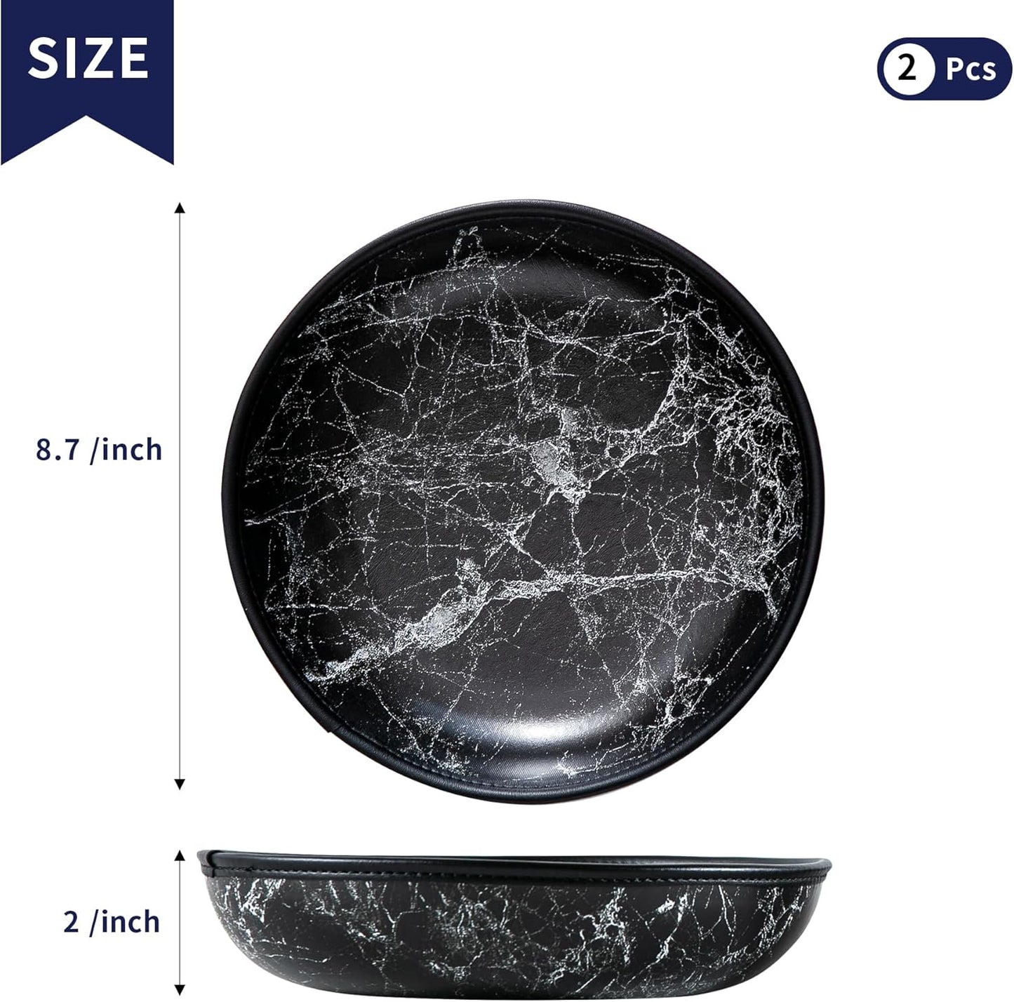 2025 Improved Design Round Marbled Leather Valet Tray Organizer Set of 2, Hard Leather Catchall Tray for Watches, Keys, Wallets, Jewelry & Candys on Desk, Bedside, Nightstand(Round Hard)