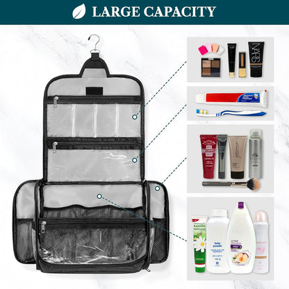 PAVILIA Large Hanging Toiletry Bag Travel Bag Women Men, Cosmetic Organizer, Water Resistant Makeup Bag Accessories Toiletries, Travel Essentials Kit, Black
