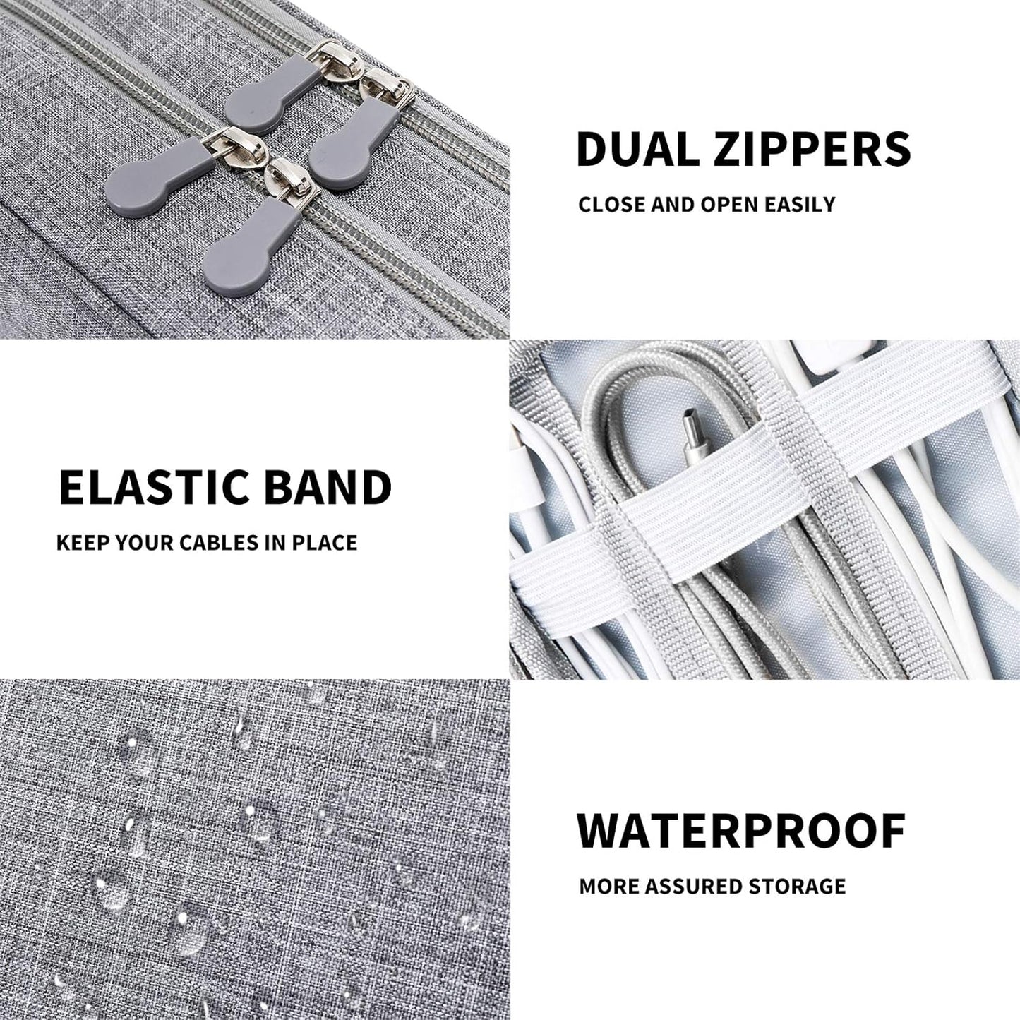 Lanola Travel Cable Organizer Bag, Electronic Accessories Case Portable Double Layer Cable Storage Bag for Cord,phone,Charger, Flash Drive, Phone, SD Card,Personal Items - (Grey)