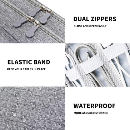 Lanola Travel Cable Organizer Bag, Electronic Accessories Case Portable Double Layer Cable Storage Bag for Cord,phone,Charger, Flash Drive, Phone, SD Card,Personal Items - (Grey)