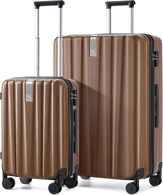 Hanke Luggage Sets 2 piece Carry On Luggage with Wheels PC Hard Shell Suitcases Lightweight Checked Travel Luggage Large Travel Suitcase Woman Men 20/29 Inch （Brown）