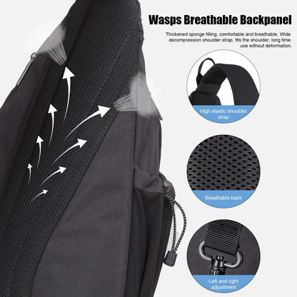 mixi Sling Bag Men Backpack Unisex One Shoulder Bag Hiking Travel Backpack Crossbody with USB Port for Men Women Versatile Casual Daypack-17 inch,Black