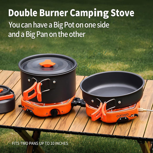 Propane 2 Burner Camping Stove with Carrying Bag, Portable Folding Gas Stove for Camping, Backpacking Camp Stove for Outdoor Cooking, With 17,000 BTU Adjustable Burners for BBQ, Tailgating